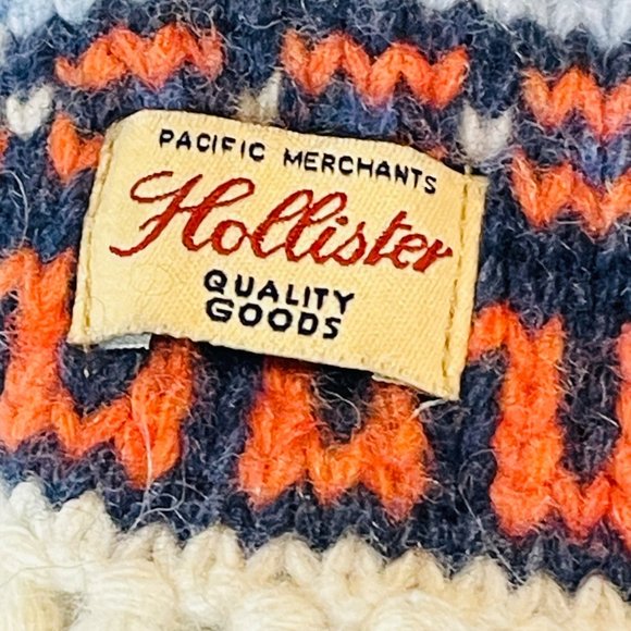 Extra Long 115" Vintage Hollister Lambs Wool Knit Scarf  Fringe Nordic Snowflake - Picture 4 of 8